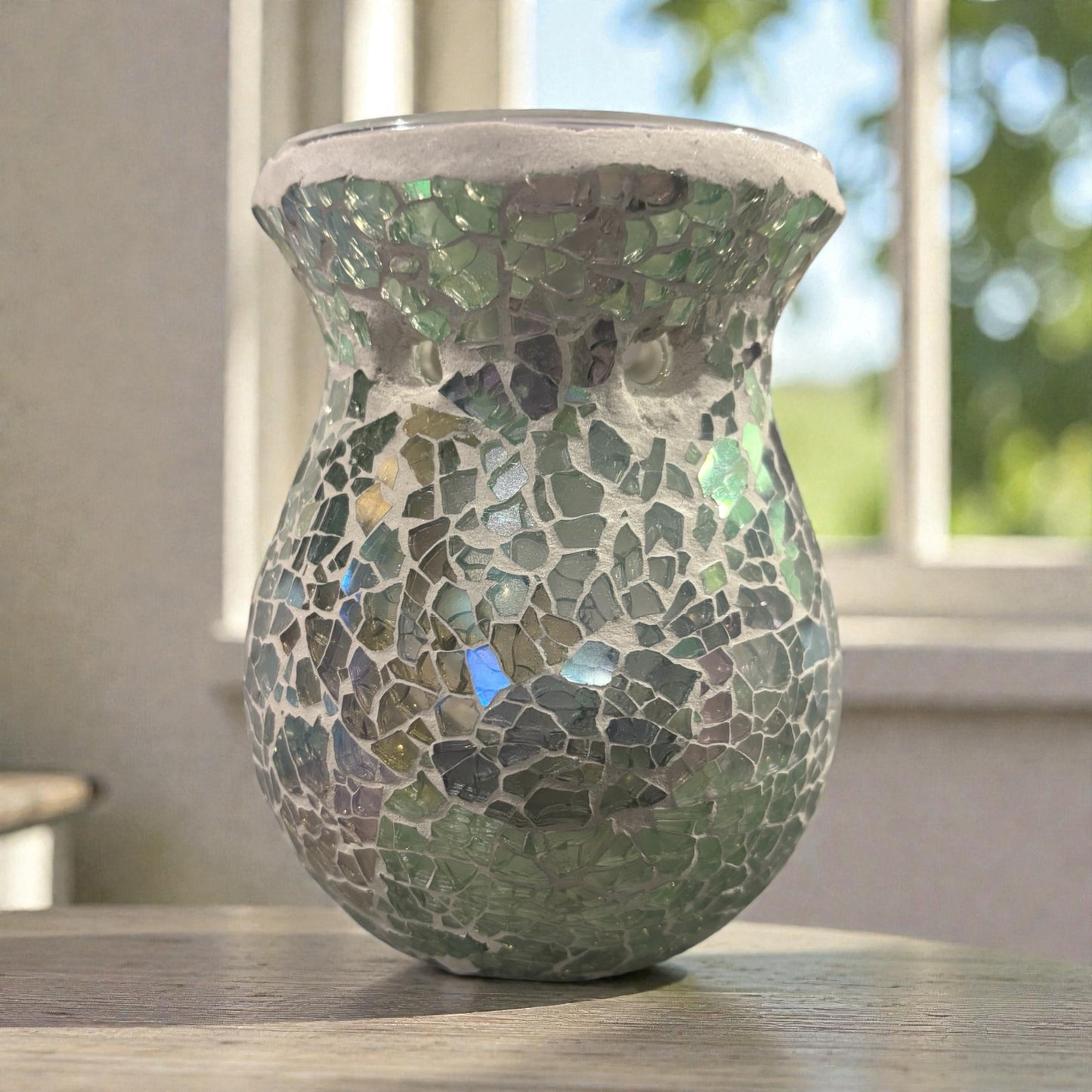 Cloud Blue crackle effect oil burner / wax warmer