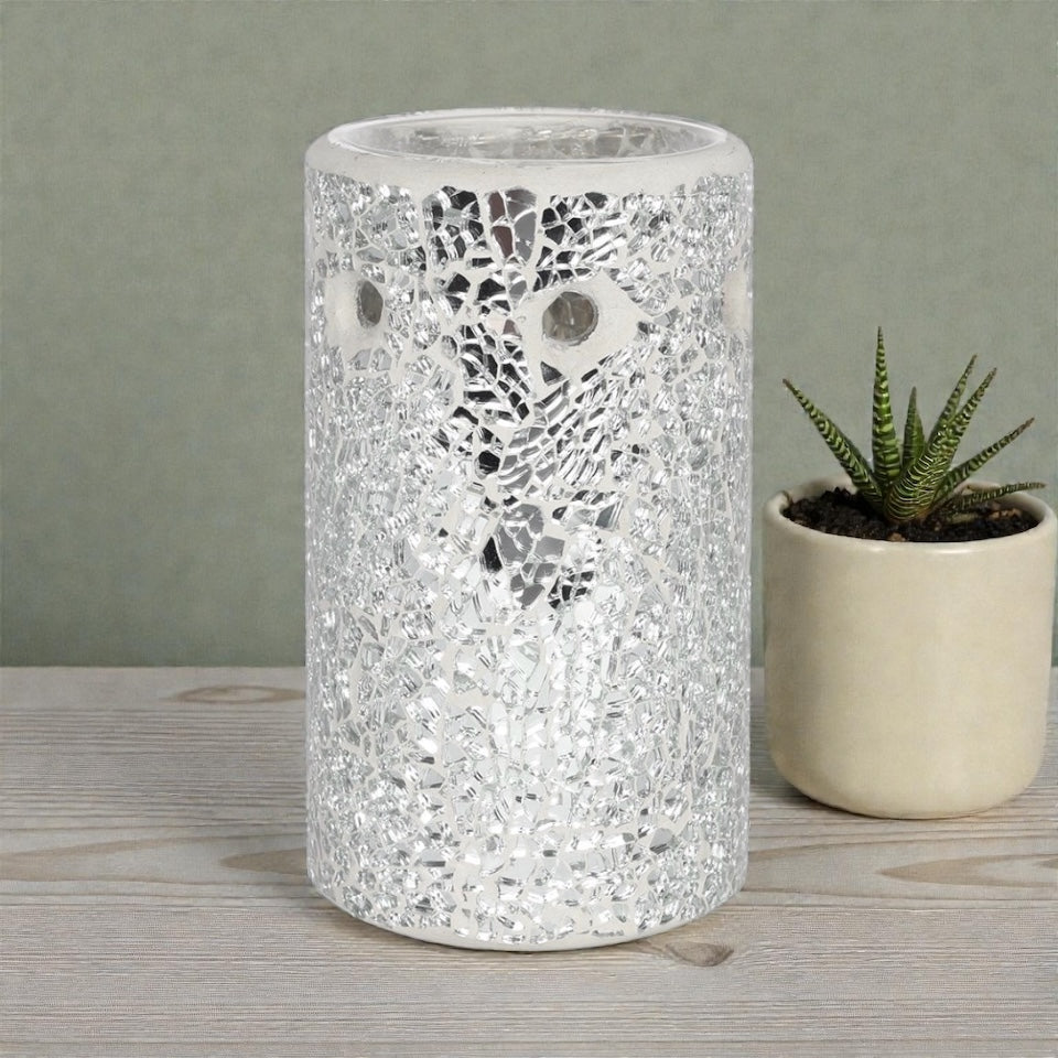 Silver pillar crackle glass oil burner & wax warmer