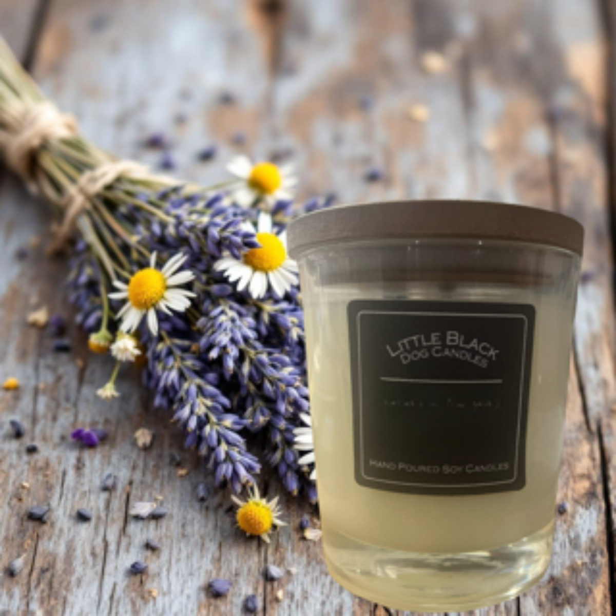 Lavender and Chamomile fragranced soy wax candle