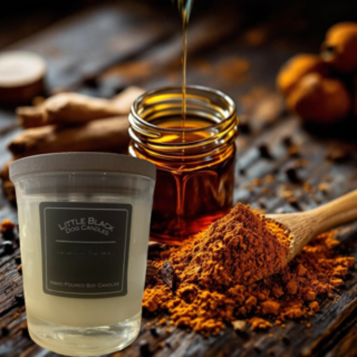 Dark Honey and Tobacco fragranced soy wax candle