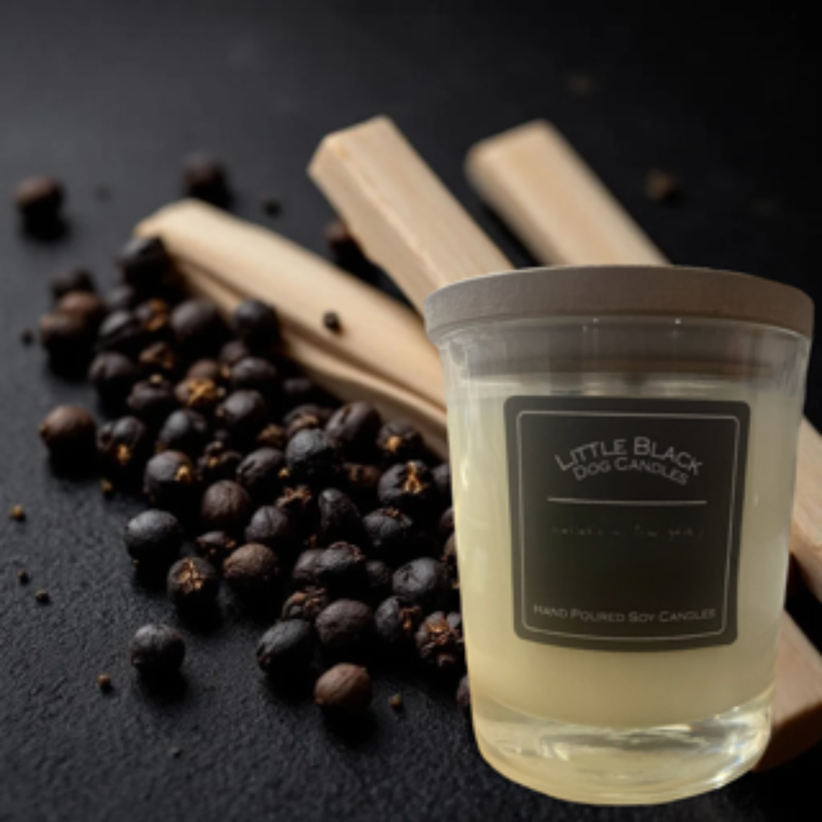 Sandalwood and Black Pepper fragranced soy wax candle