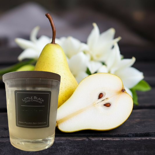 Pear and Freesia fragranced soy wax candle